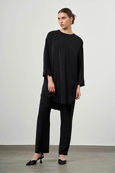 Mizalle Desen Dokulu Cepli Siyah Tunik