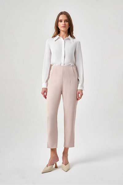 Mizalle Basic Beige Trousers with Darts