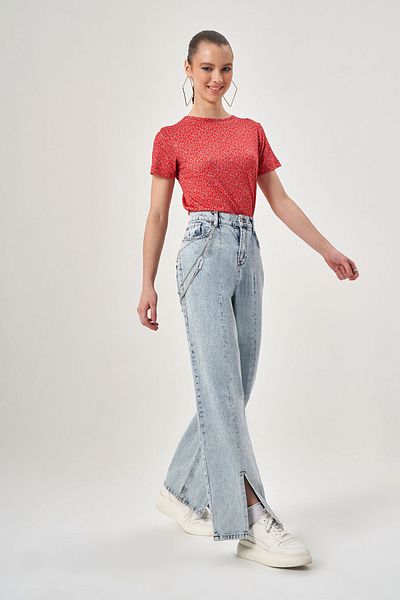 Mizalle Patterned Short Sleeve Red Bodysuit