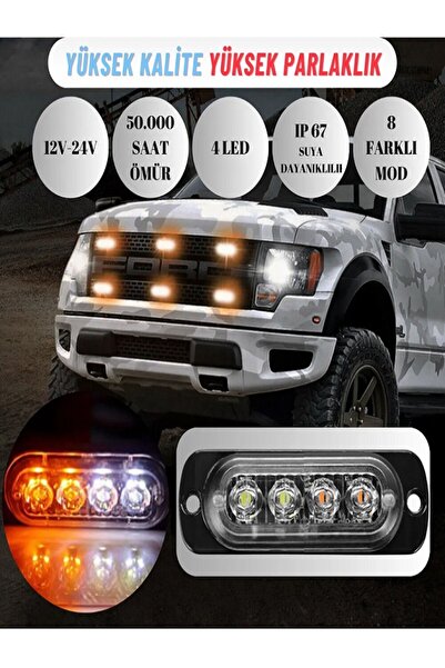 MİRCAR Off Road Arazi Aracı Kasa Dorse 12-24V Led 8 Mod SARI BEYAZ İkaz Ve Sinyal Lambası 2 ADET