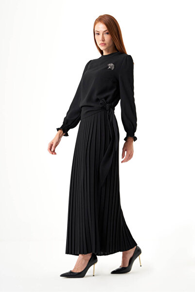 Mizalle Yan Bağlı Krep Siyah Bluz