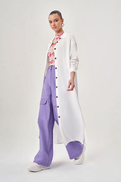 Mizalle Ecru Shirt Dress with Flap Pocket