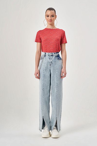 Mizalle Patterned Short Sleeve Red Bodysuit