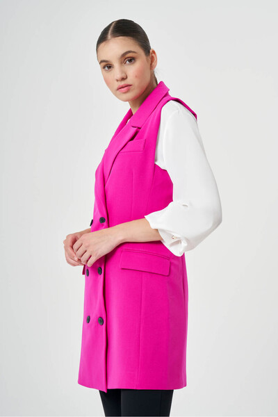 Mizalle Double Breasted Long Fuchsia Vest