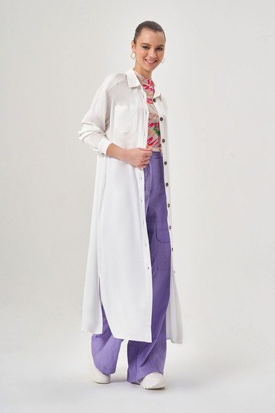 Mizalle Ecru Shirt Dress with Flap Pocket