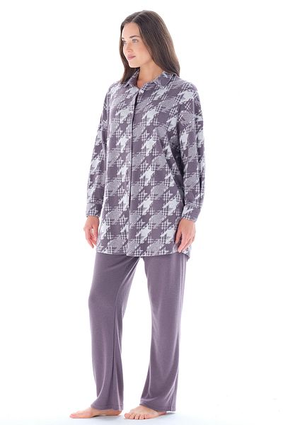 Feyza Pijama Set de pijamale pentru femei, cu nasturi în față, cu guler, cu model picioare de corb