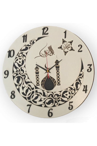 Ahşap Διακοσμητικό Ξύλινο Ρολόι Τοίχου με Μοτίβο Καμίας και Ασημί Λάμψη