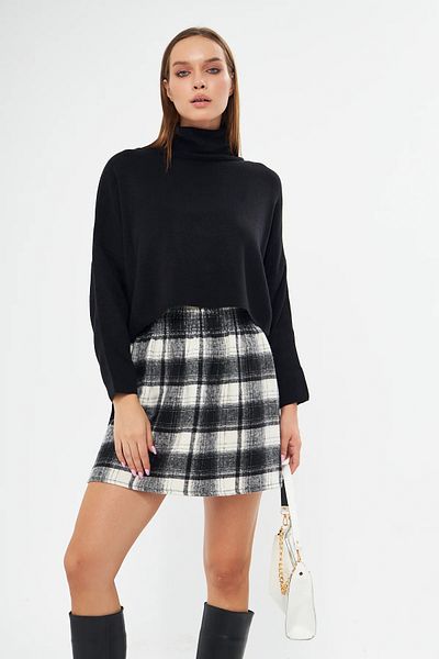ensade Waist Elastic Plaid Short Skirt