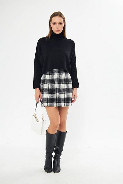 ensade Waist Elastic Plaid Short Skirt