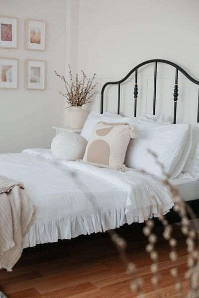 RİTMOHOME Комплект двоен плик за завивка Off White Flounced - Ruffled Cotton Vintage Hotel Series