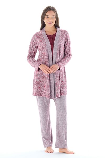 Feyza Pijama Set de pijamale din 3 piese din jacquard cu guler cu nasturi
