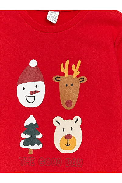 LC Waikiki LCW baby Bisiklet Yaka Yılbaşı Temalı Uzun Kollu Erkek Bebek Sweatshirt