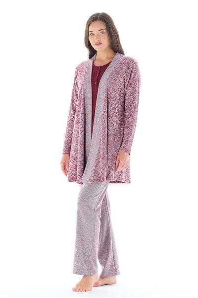 Feyza Pijama Set de pijamale din 3 piese din jacquard cu guler cu nasturi