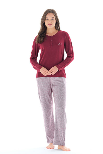 Feyza Pijama Kadın Yakası Düğmeli Çicek Desenli Jakarlı 3'lü Pijama Takımı