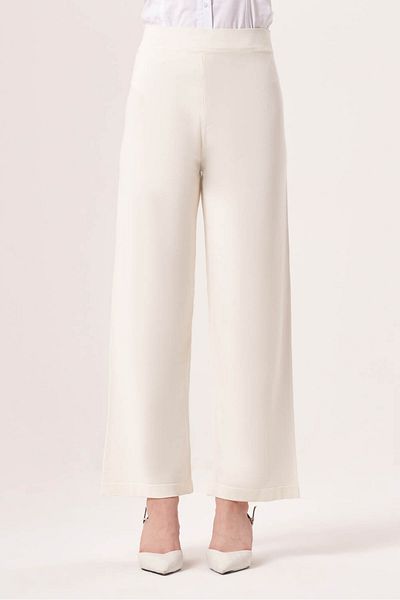 Mizalle Basic Ecru Knitwear Trousers with Elastic Waist