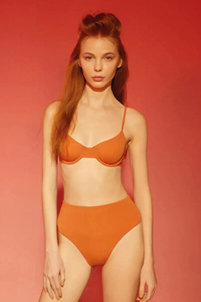 Shikoo Swimwear Balenli Yüksek Bel Turuncu Bikini Takımı