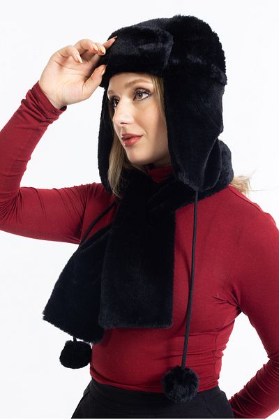 LadyColor Комплект плюшени уши пилотски шалове, черен