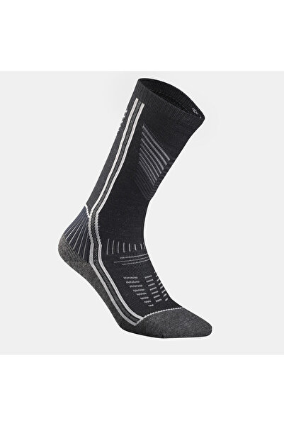 Decathlon Черни дълги термо чорапи за възрастни за носене на открито - 2 чифта - Sh900 Mountain Mid