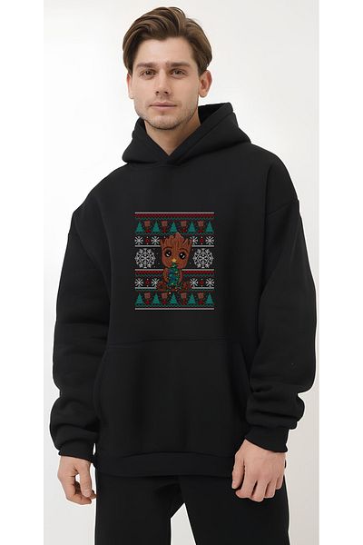 Edizen Christmas Special Groot Christmas 2024 Oversize Premium 100% Cotton Hooded Sweatshirt