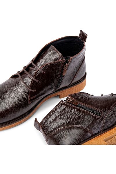 Ducavelli London Genuine Leather Non-Slip Sole Lace-up Zippered Chelsea Daily Boots Black