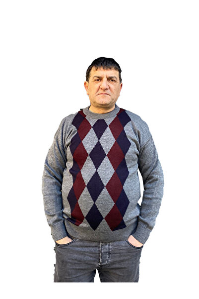 nacar çarşı Dad Thick Patterned Winter Crew Neck Knitwear Sweater