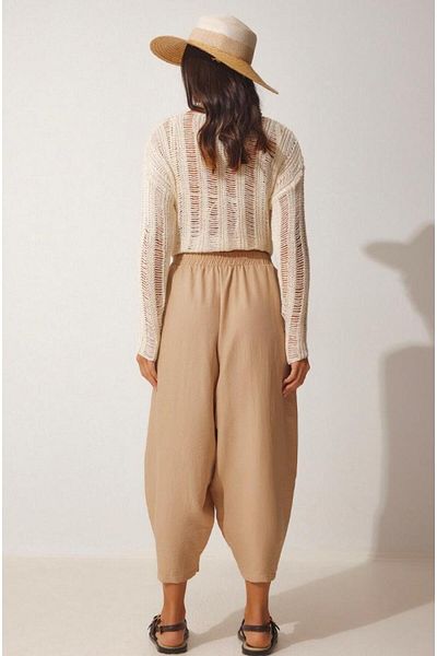 My Blog Women's Camel Color Elastic Waist Ayrobin Shalwar Trousers