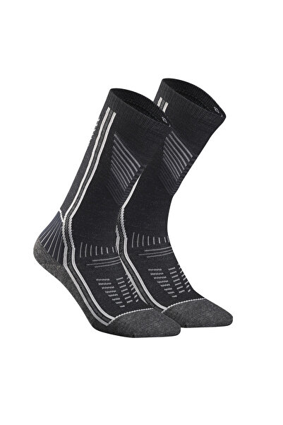 Decathlon Черни дълги термо чорапи за възрастни за носене на открито - 2 чифта - Sh900 Mountain Mid