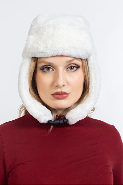 LadyColor Plush Headphone Beanie Clip Pilot Hat White