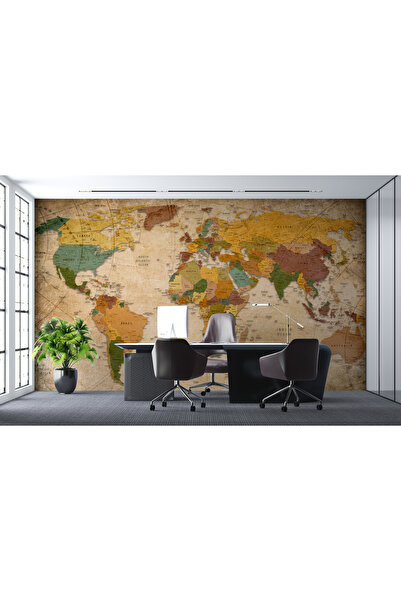 Plustablo Vintage Dünya Haritası Oteller ve Okullar İçin Retro Duvar Kağıdı