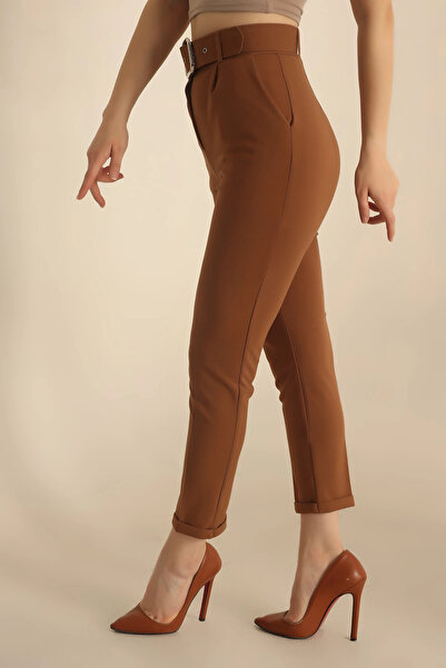 esmir Wolwes Kadın Kemerli Double Paça Havuç Kalıp Pantolon