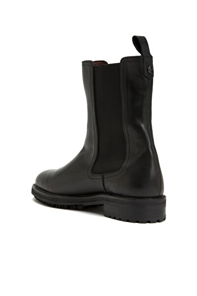 George Hogg Icons Siyah Kadın %100 Deri Yuvarlak Burun Kısa Topuklu Kauçuk Tabanlı Bot