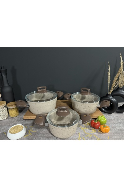 BENA LİFE 6 Parça Yanmaz Yapışmaz Granit Tencere Seti