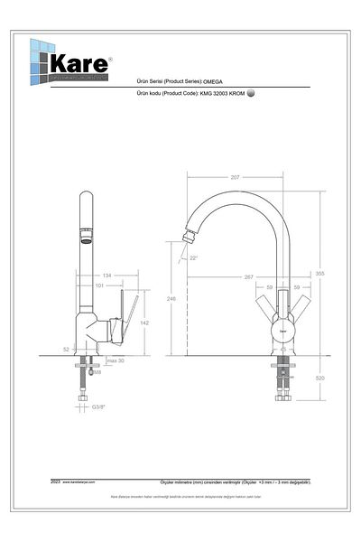 KARE Omega Mix Sink Faucet (With Movable Aerator) Long Pipe
