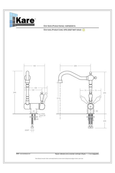 KARE Cappadocia Mix Matte Gold - Window Sink Faucet