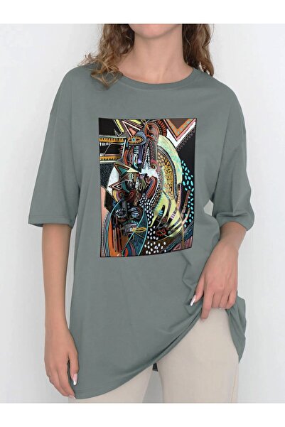 Tasarım Baskılı Oversize Kadın-Erkek DTF Baskı Tshirt