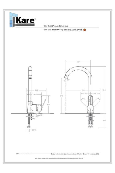 KARE İnci Mix Antique Copper Sink Faucet (Long Pipe)
