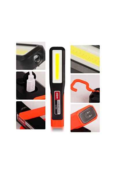İRHANLAR Mıknatıslı Tamirci El Feneri Xpe+Cob LED Şarjlı 3 Modlu Kamp Acil Ik...