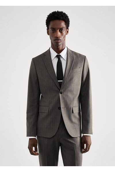 MANGO Man Pinstripe Slim Fit Woolen Blazer Jacket