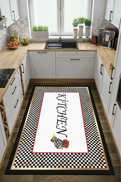 Modern home Kitchen Yazılı Dijital Baskı Dot/Keçe Mutfak Halısı Makinada Yıka...