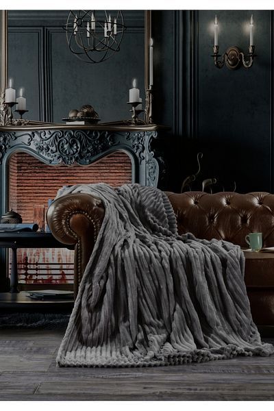 KÜBRAHOME'S Welsoft Striped Double Blanket Anthracite Zebra Casa