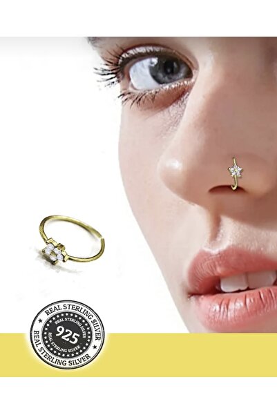 BY DİLEK ÇETİN ACCESSORY 925 ayar gümüş gold renk halka taşlı çiçek hızma