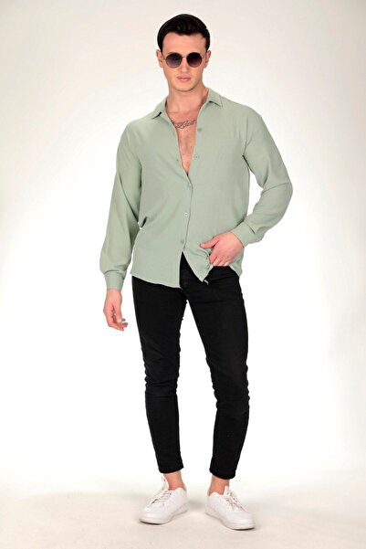 BEYMODA Ανδρικό πουκάμισο με υφή Aerobin μαύρο λινό Oversize