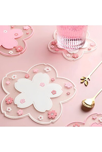 Fillikutum Kawaii Japon Sakura Silikon Bardak Altlığı Beyaz Renk 2 Adet