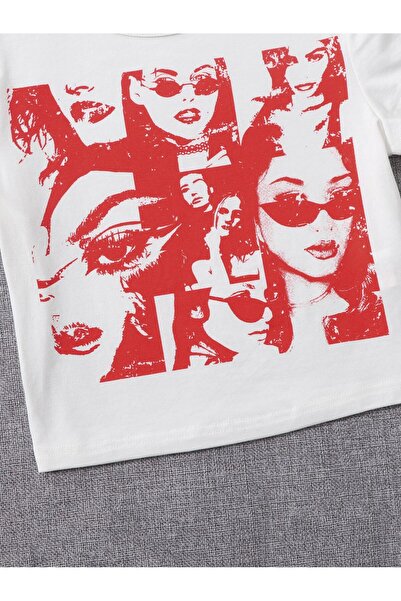 Jose Clothing Women's White Printed Short Sleeve Crop Blouse