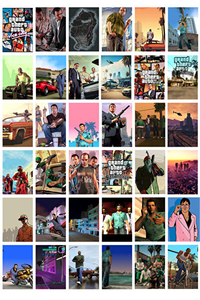 Hobiart Gta 36'lı Poster Duvar Posteri Seti,Vice City,Gta 5,Sanandreas