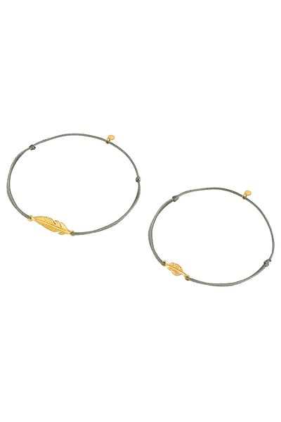 ELLI Armband Damen Mutter Kind Set Feder Nylon Grau Verstellbar in 925 Sterling Silber vergoldet