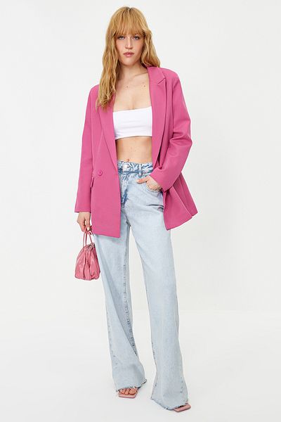 Trendyol Collection Jachetă blazer mov deschis căptușită obișnuită țesută la două piept TWOSS20CE0059