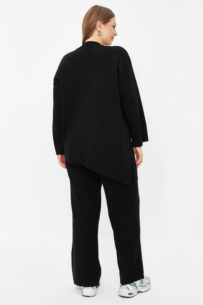 Trendyol Curve Μαύρος γιακάς με σχισμή λεπτομέρεια Πλεκτό κάτω-επάνω κοστούμι TBBAW24CP00013