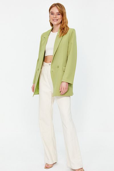 Trendyol Collection Mintfarbener, regelmäßig gefütterter, zweireihiger, gewebter Blazer TWOSS20CE0059