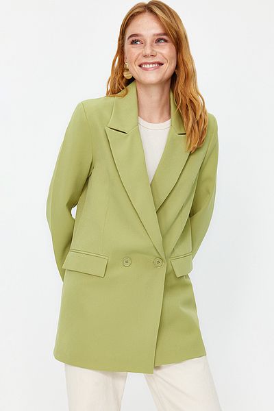 Trendyol Collection Mintfarbener, regelmäßig gefütterter, zweireihiger, gewebter Blazer TWOSS20CE0059